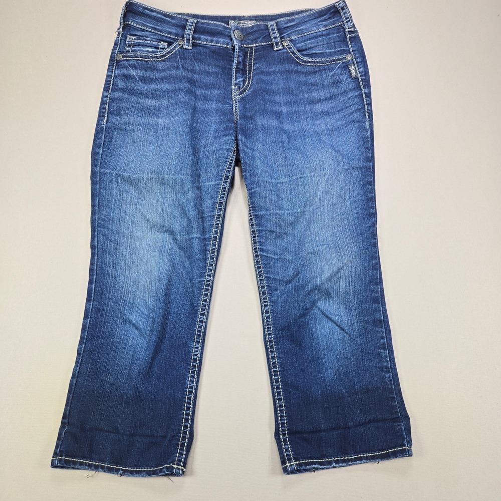 Silver Jeans Co Suki Mid Capri Super Stretch Medium Wash Denim Women W32 L22.5